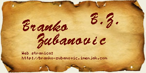 Branko Zubanović vizit kartica